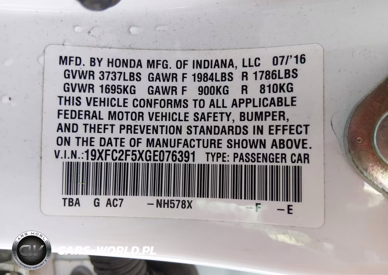 2016 Honda Civic Lx VIN:19XFC2F5XGE076391 - 9