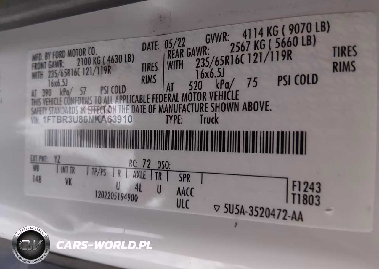 2022 Ford Transit-250 Cargo Van VIN:1FTBR3U86NKA63910 - 9