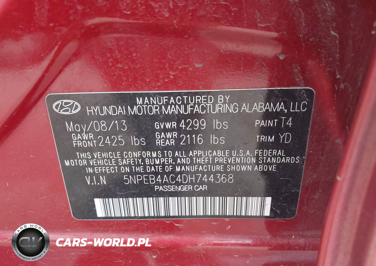 2013 Hyundai Sonata Gls VIN:5NPEB4AC4DH744368 - 9