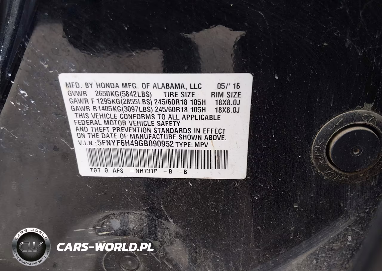 2016 Honda Pilot Ex VIN:5FNYF6H49GB090952 - 9