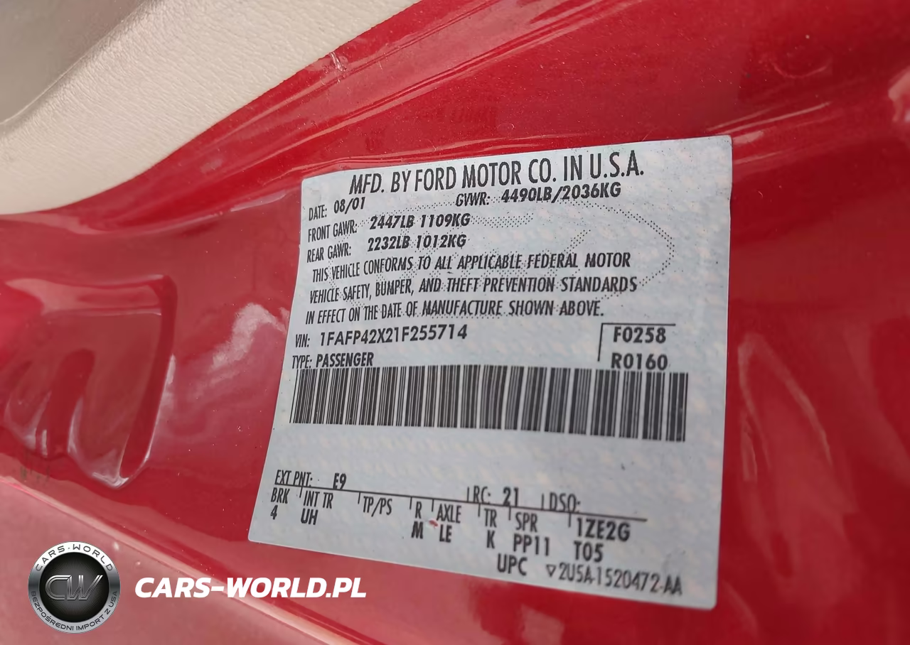 2001 Ford Mustang Gt VIN:1FAFP42X21F255714 - 9