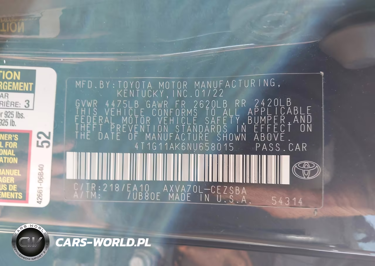 2022 Toyota Camry Se VIN:4T1G11AK6NU658015 - 9