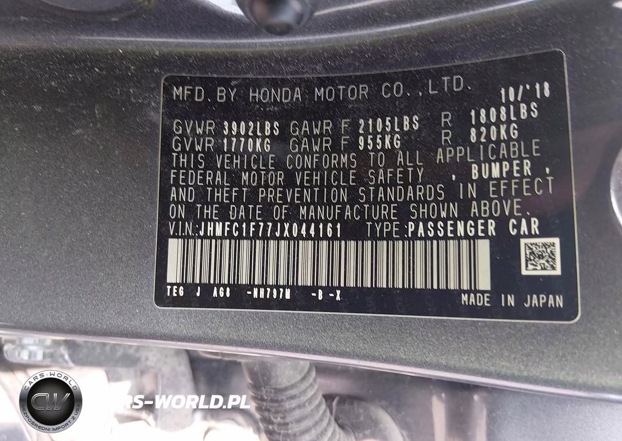 2018 Honda Civic Ex-L VIN:JHMFC1F77JX044161 - 9