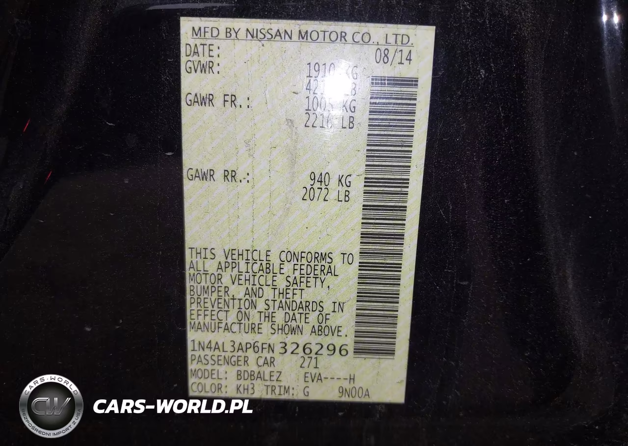 2015 Nissan Altima 2.5 S VIN:1N4AL3AP6FN326296 - 9