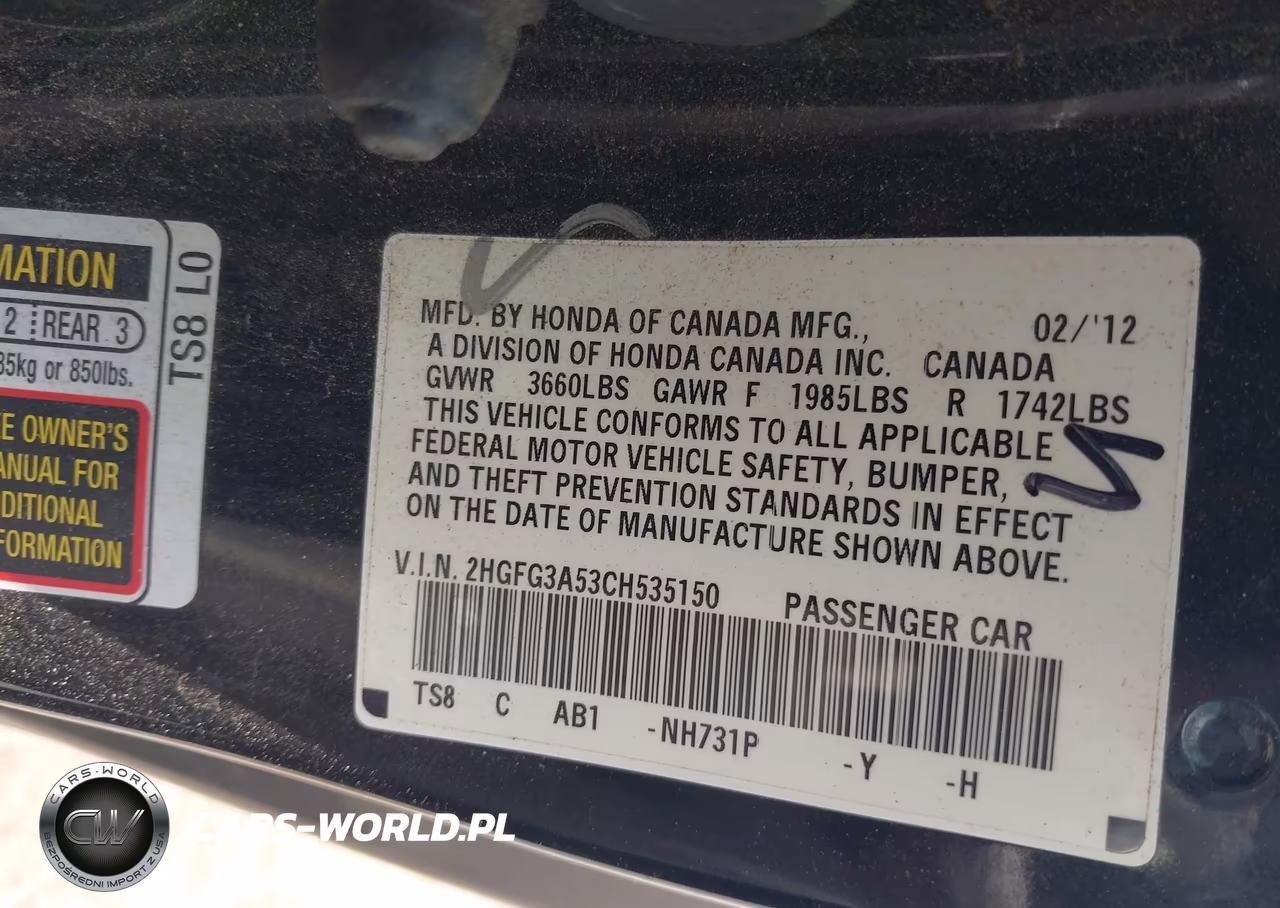 2012 Honda Civic Lx VIN:2HGFG3A53CH535150 - 9
