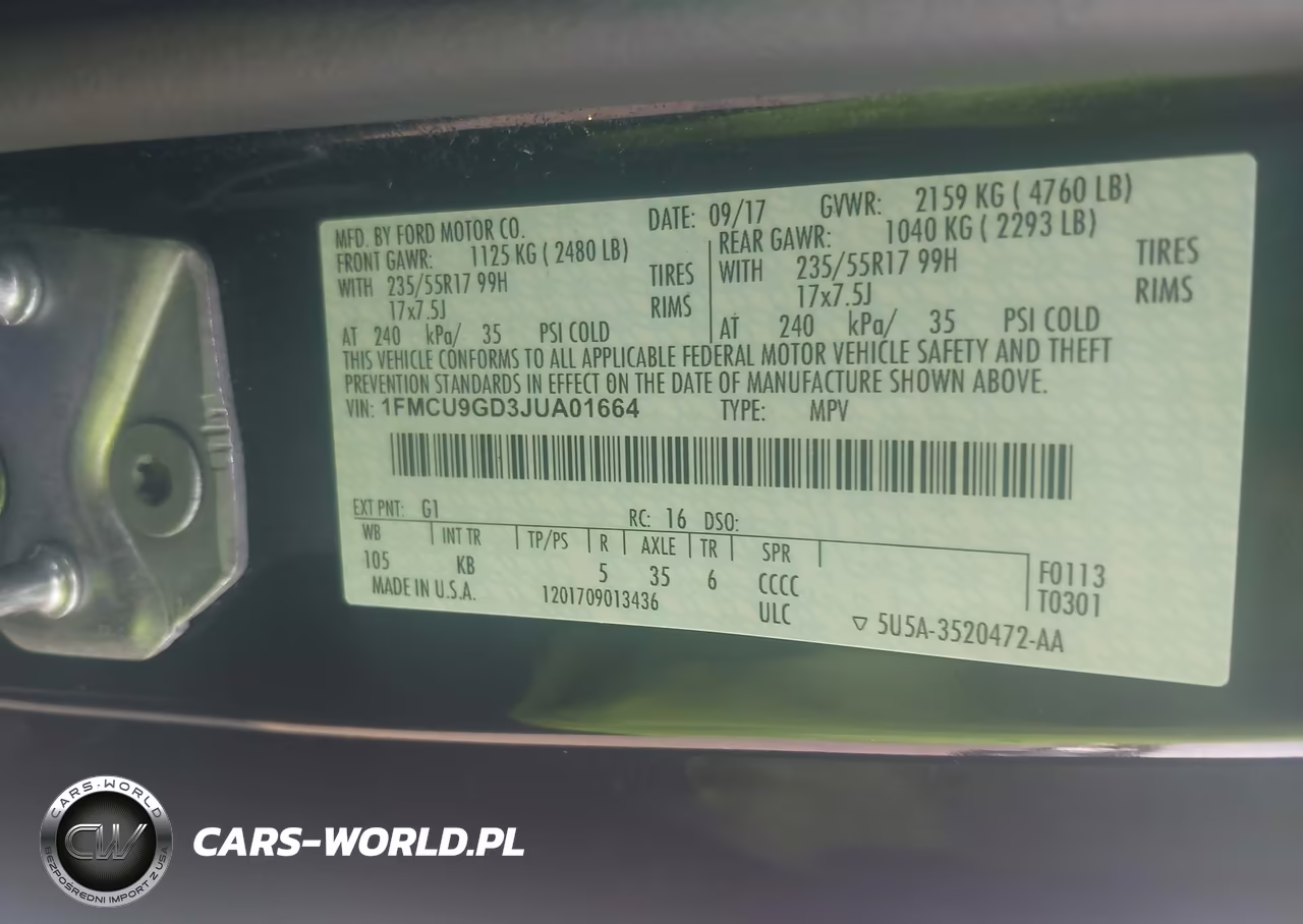 2018 Ford Escape Se VIN:1FMCU9GD3JUA01664 - 9
