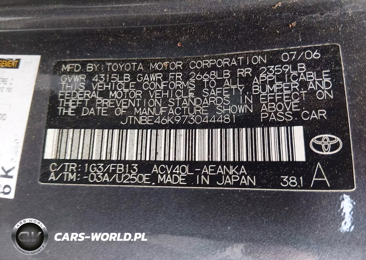 2007 Toyota Camry Le VIN:JTNBE46K973044481 - 9