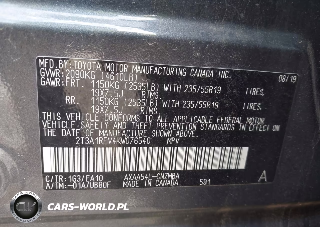 2019 Toyota Rav4 Xle Premium VIN:2T3A1RFV4KW076540 - 9