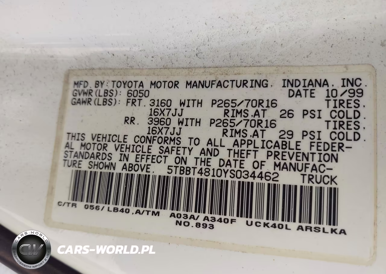 2000 Toyota Tundra Ltd V8 VIN:5TBBT4810YS034462 - 9