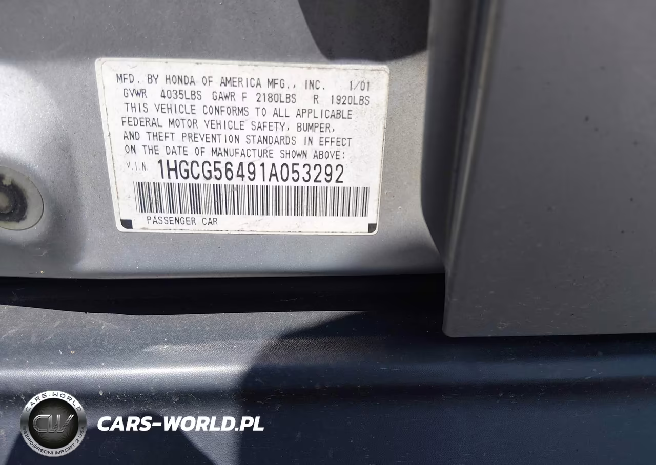 2001 Honda Accord 2.3 Lx VIN:1HGCG56491A053292 - 9