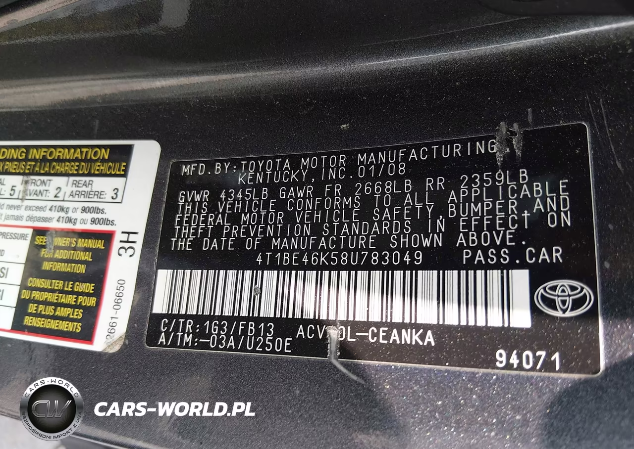 2008 Toyota Camry Le VIN:4T1BE46K58U783049 - 9