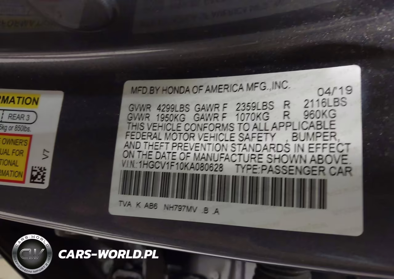 2019 Honda Accord Lx VIN:1HGCV1F10KA080628 - 9