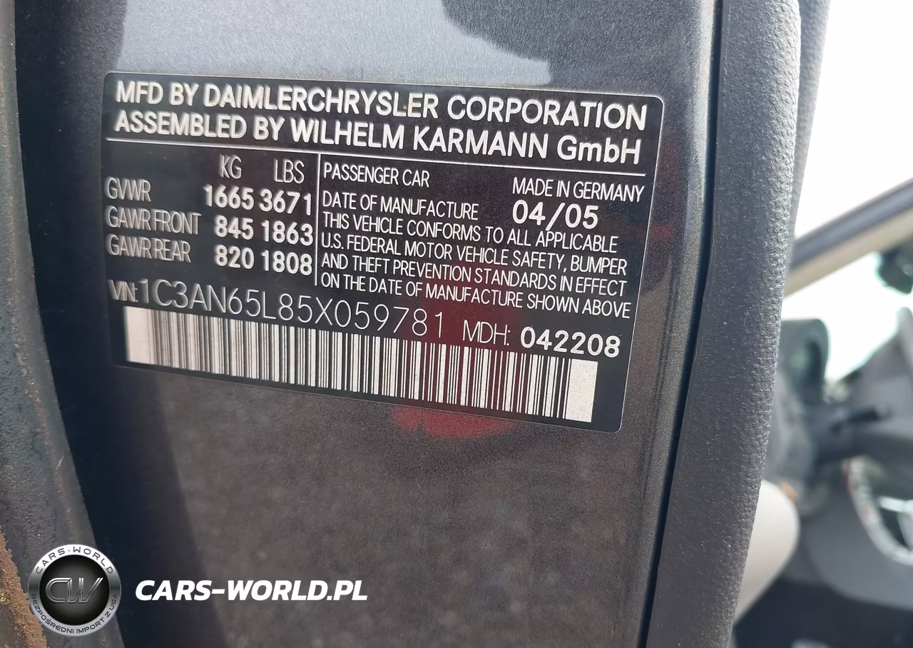 2005 Chrysler Crossfire Limited VIN:1C3AN65L85X059781 - 9