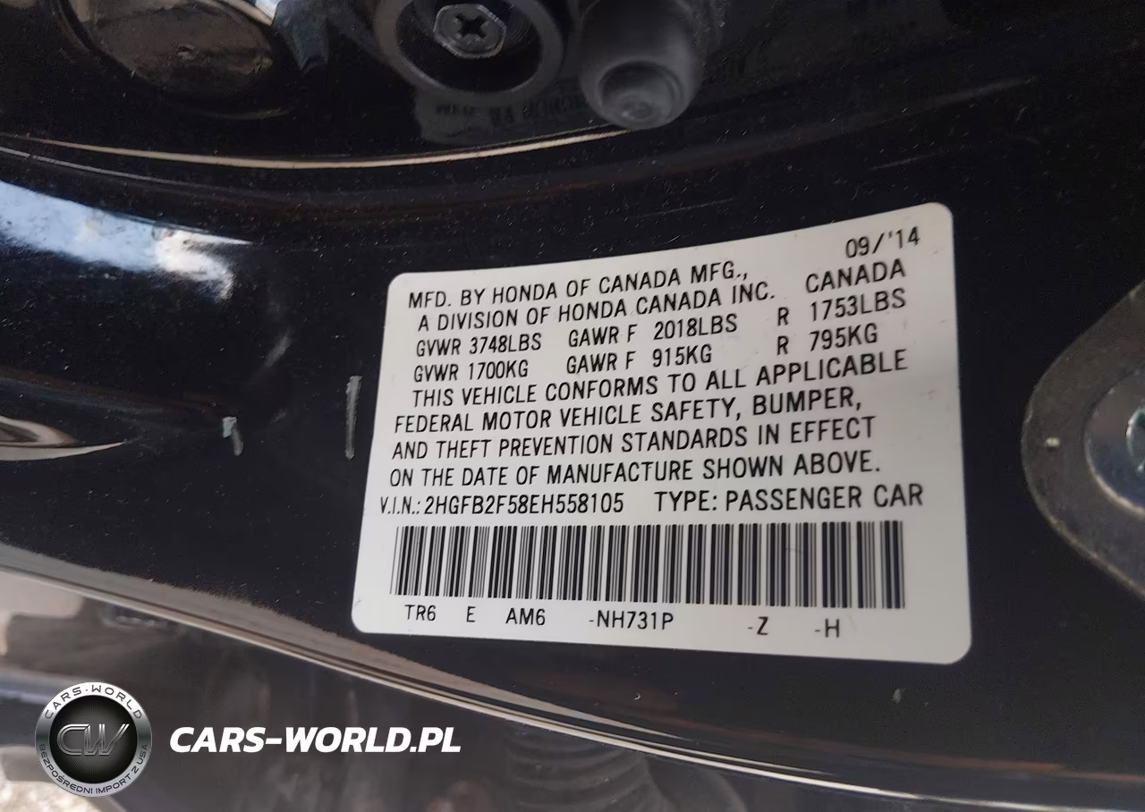 2014 Honda Civic Lx VIN:2HGFB2F58EH558105 - 9