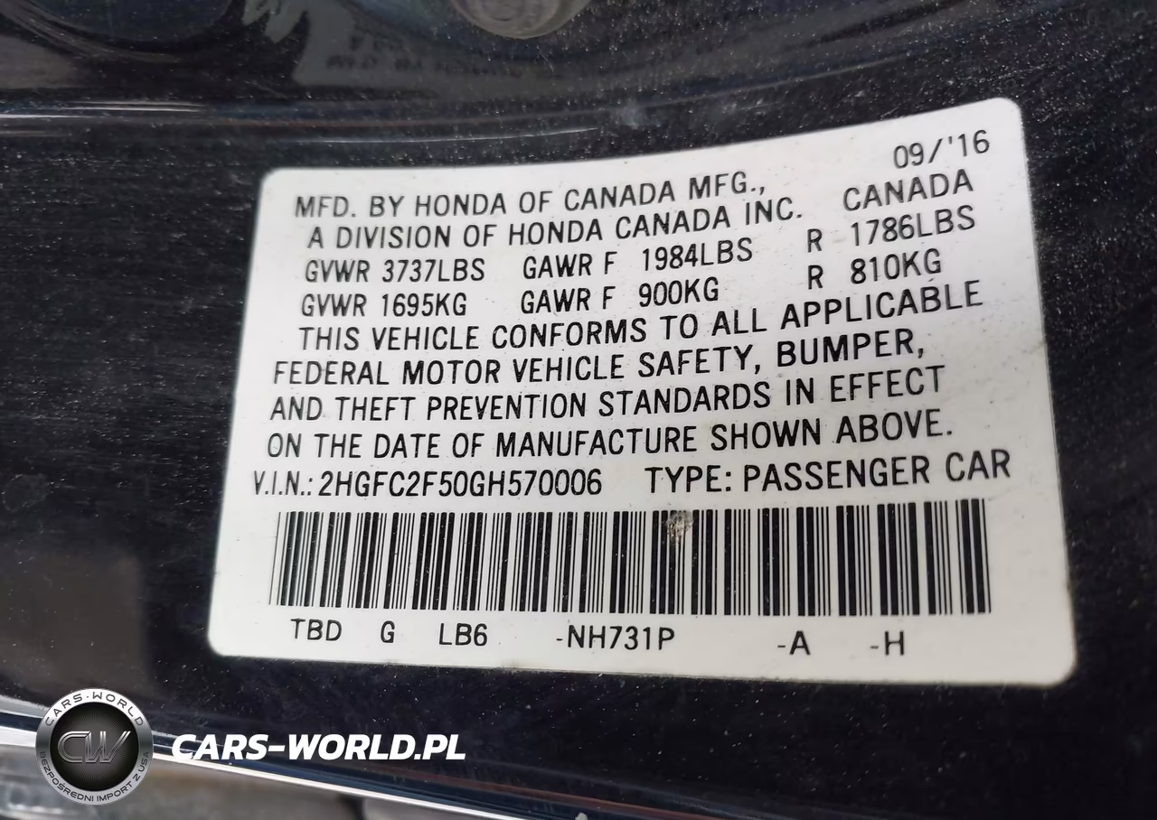2016 Honda Civic Lx VIN:2HGFC2F50GH570006 - 9