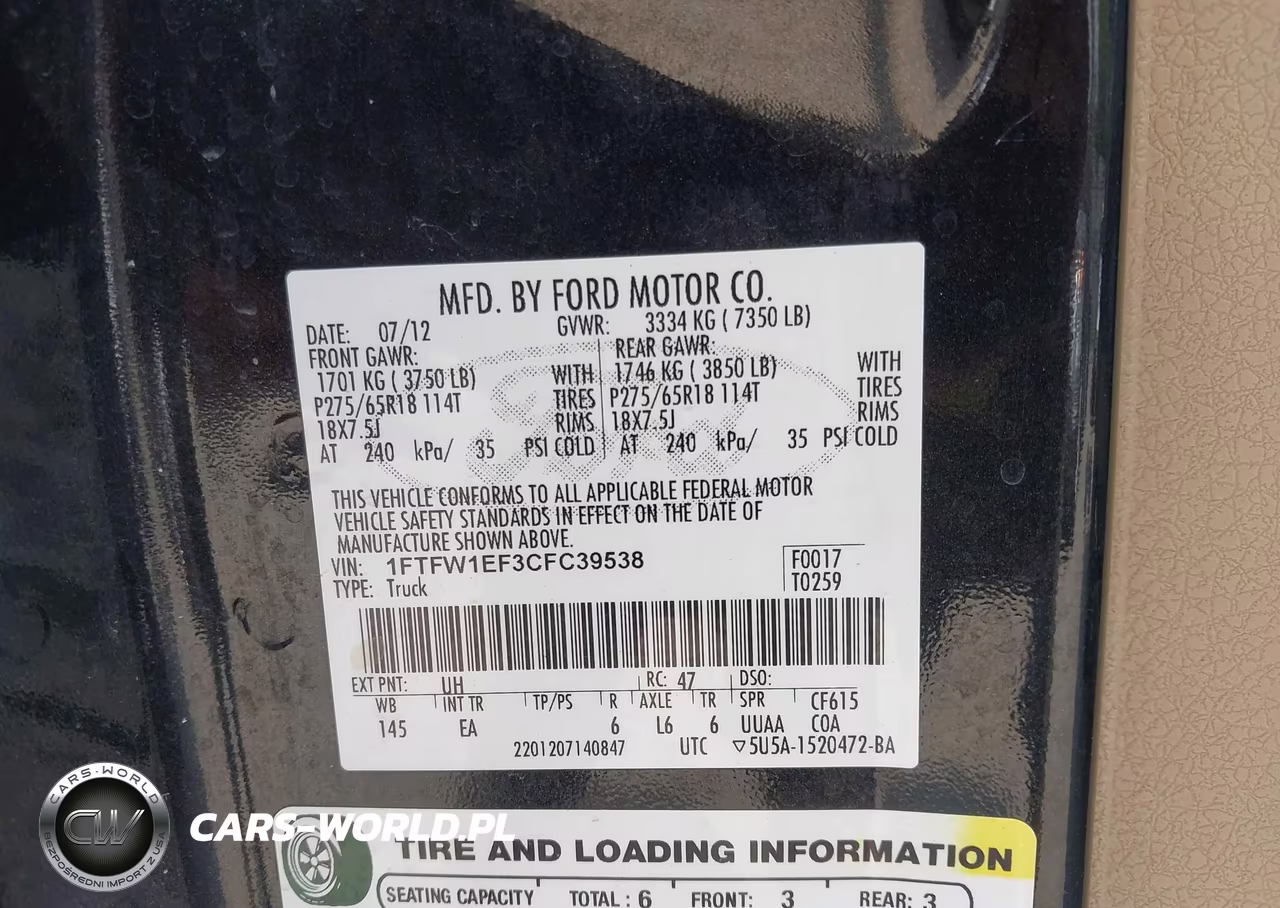 2012 Ford F-150 Lariat VIN:1FTFW1EF3CFC39538 - 9