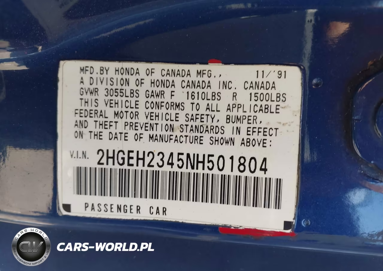 1992 Honda Civic Cx VIN:2HGEH2345NH501804 - 9