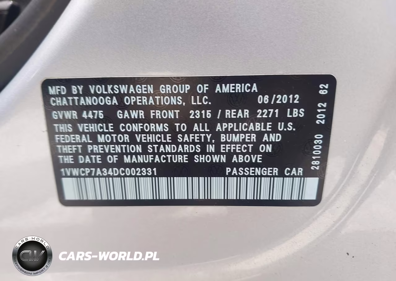 2013 Volkswagen Passat 2.5L Sel Premium VIN:1VWCP7A34DC002331 - 9