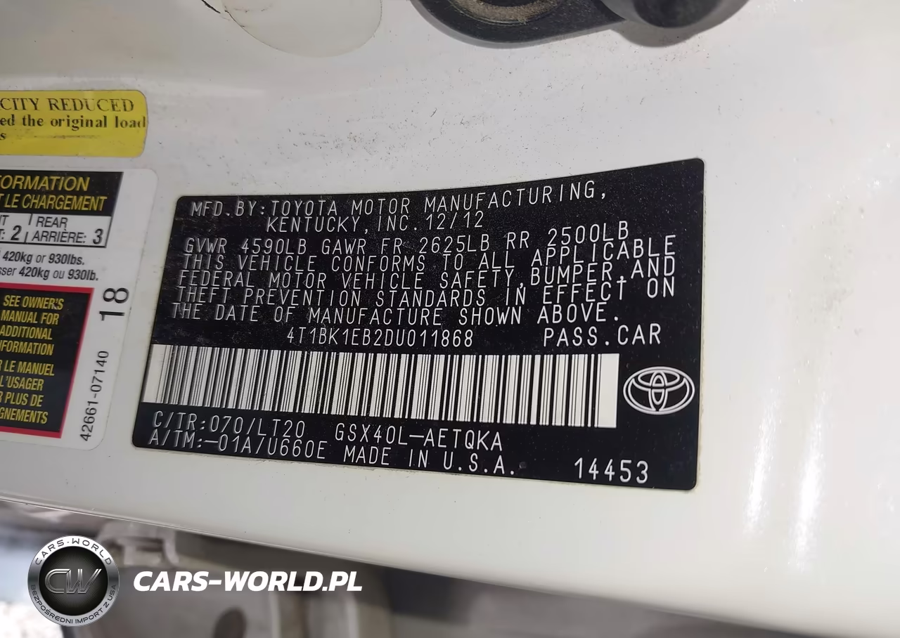 2013 Toyota Avalon Xle Touring VIN:4T1BK1EB2DU011868 - 9