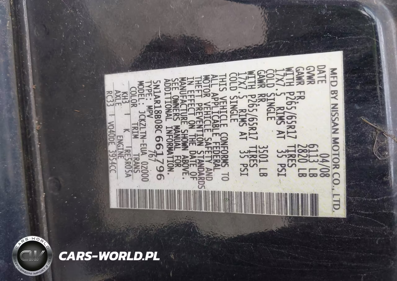 2008 Nissan Pathfinder Se VIN:5N1AR18B08C661796 - 9