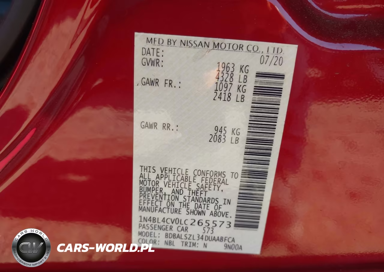2020 Nissan Altima Sr Fwd VIN:1N4BL4CV0LC265573 - 9