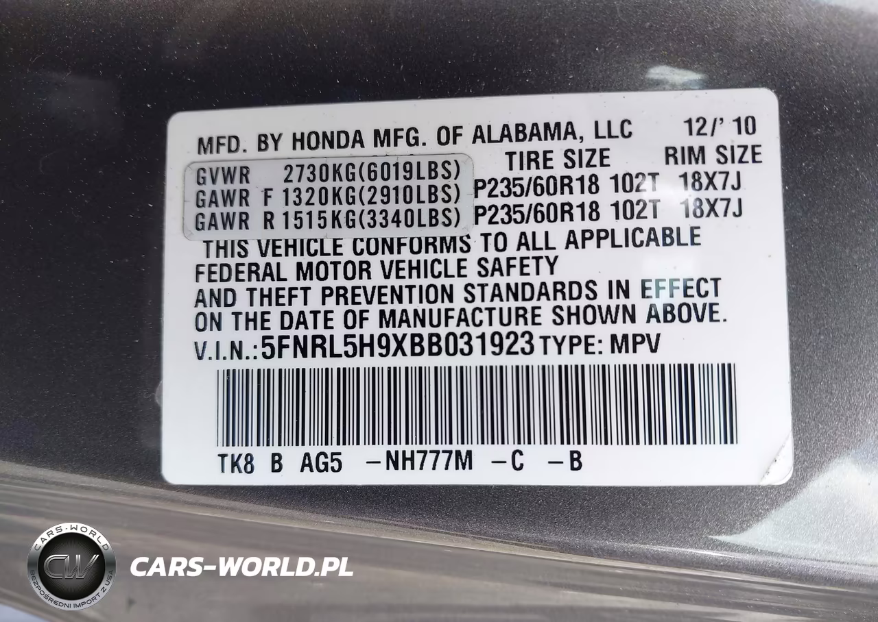 2011 Honda Odyssey Touring-Touring Elite VIN:5FNRL5H9XBB031923 - 9