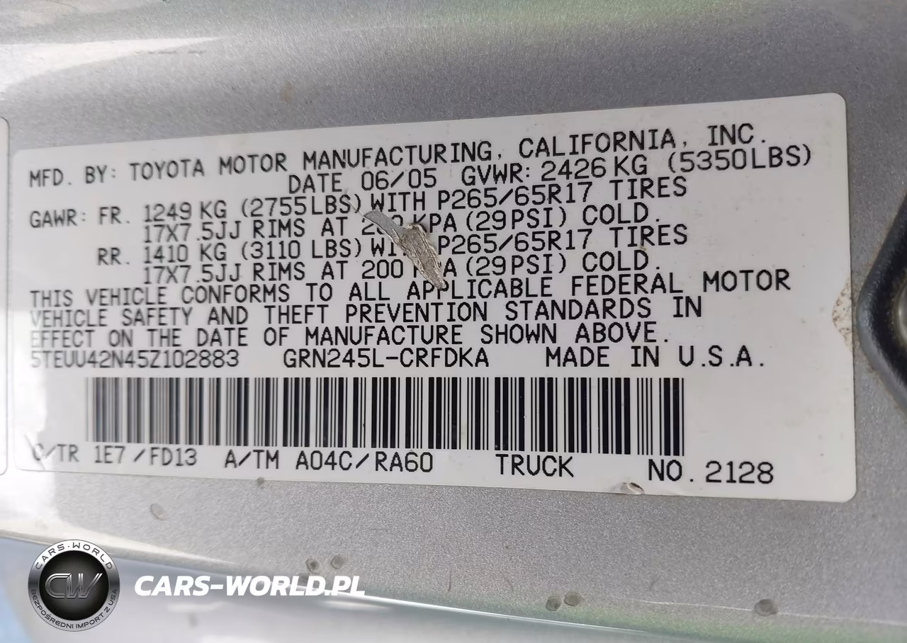 2005 Toyota Tacoma Base V6 VIN:5TEUU42N45Z102883 - 9