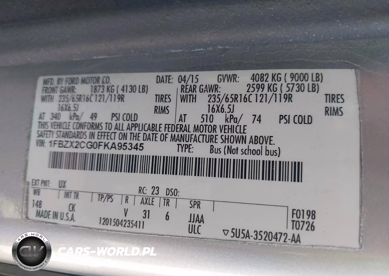 2015 Ford Transit-350 Xlt VIN:1FBZX2CG0FKA95345 - 9