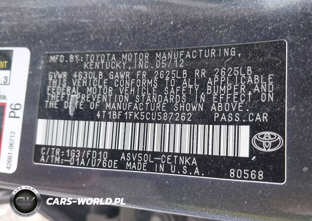 2012 Toyota Camry Le VIN:4T1BF1FK5CU587262 - 9