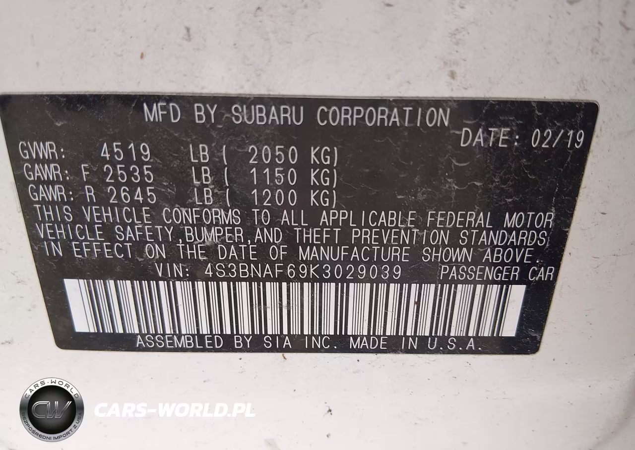 2019 Subaru Legacy 2.5I Premium VIN:4S3BNAF69K3029039 - 9
