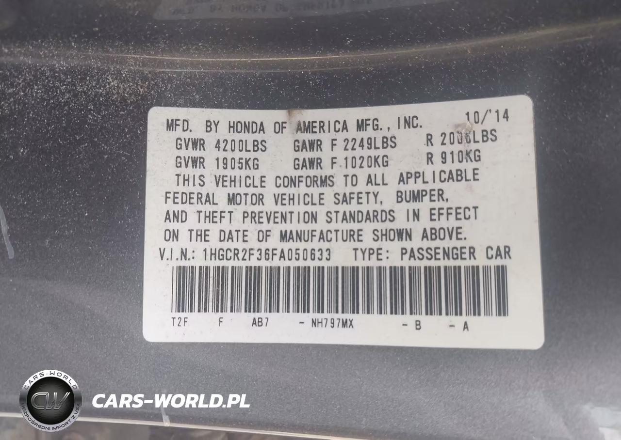 2015 Honda Accord Lx VIN:1HGCR2F36FA050633 - 9