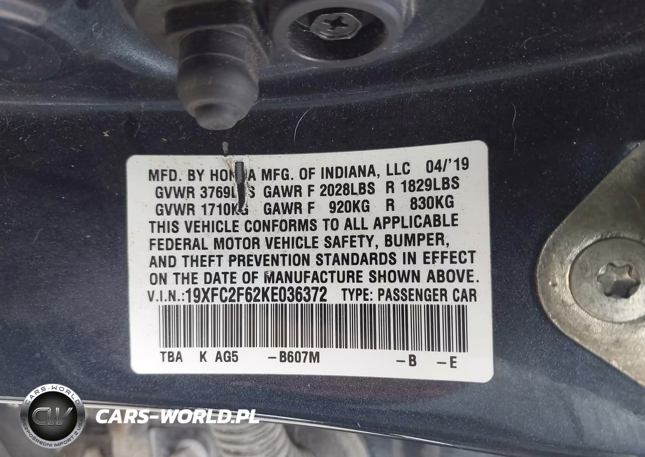 2019 Honda Civic Lx VIN:19XFC2F62KE036372 - 9