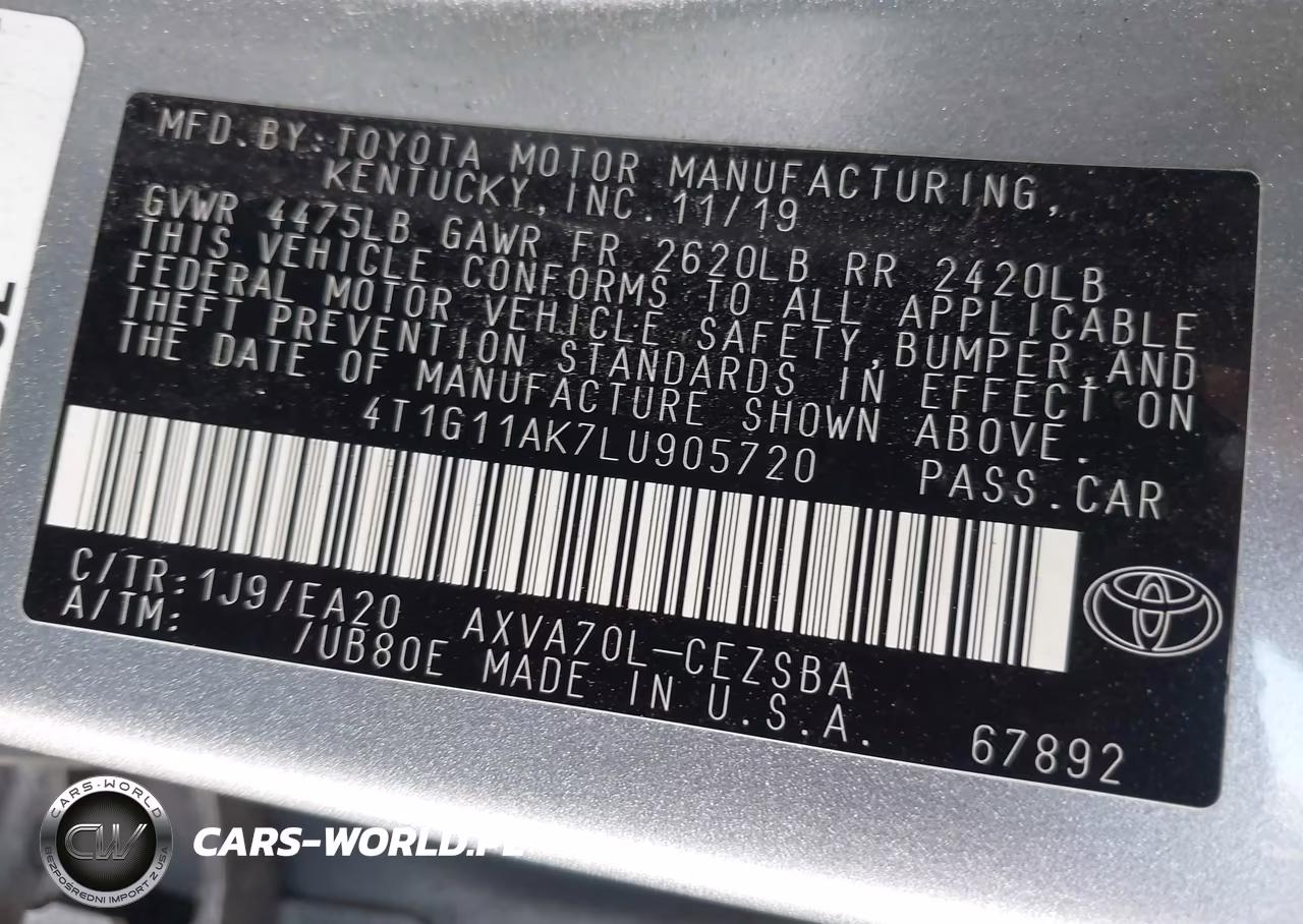 2020 Toyota Camry Se VIN:4T1G11AK7LU905720 - 9