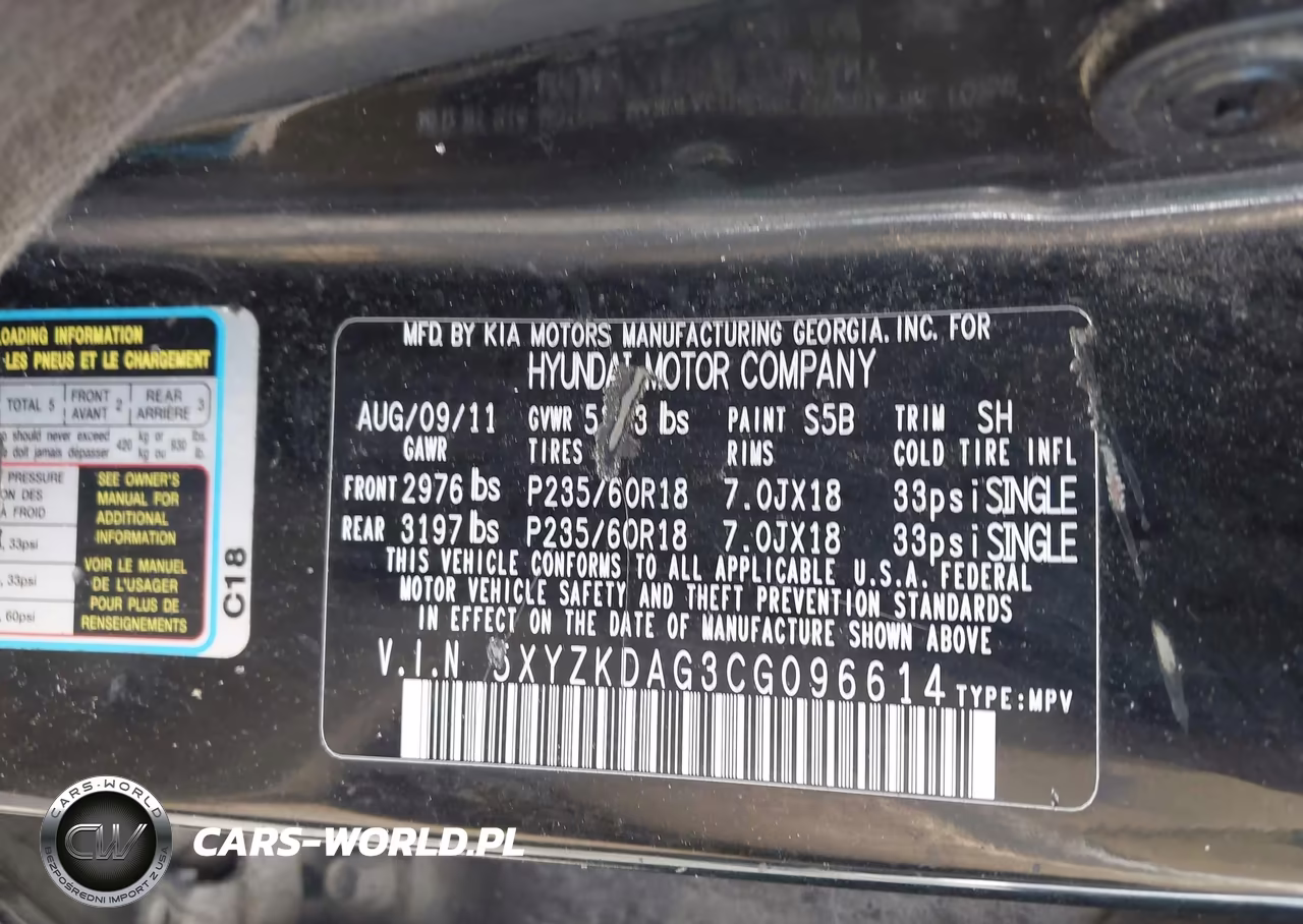 2012 Hyundai Santa Fe Limited V6 VIN:5XYZKDAG3CG096614 - 9