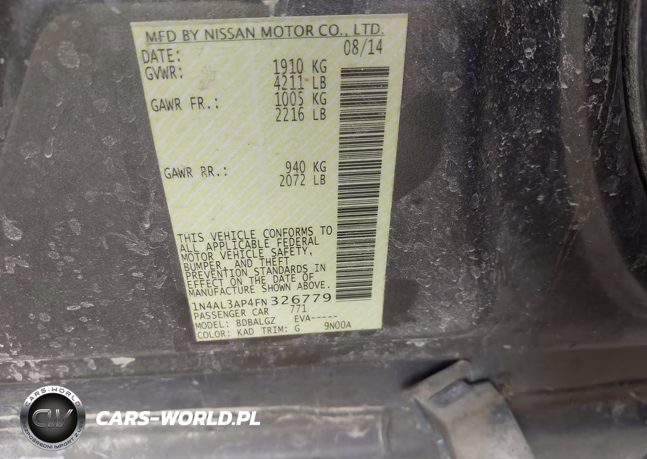 2015 Nissan Altima 2.5-2.5 S-2.5 Sl-2.5 Sv VIN:1N4AL3AP4FN326779 - 9