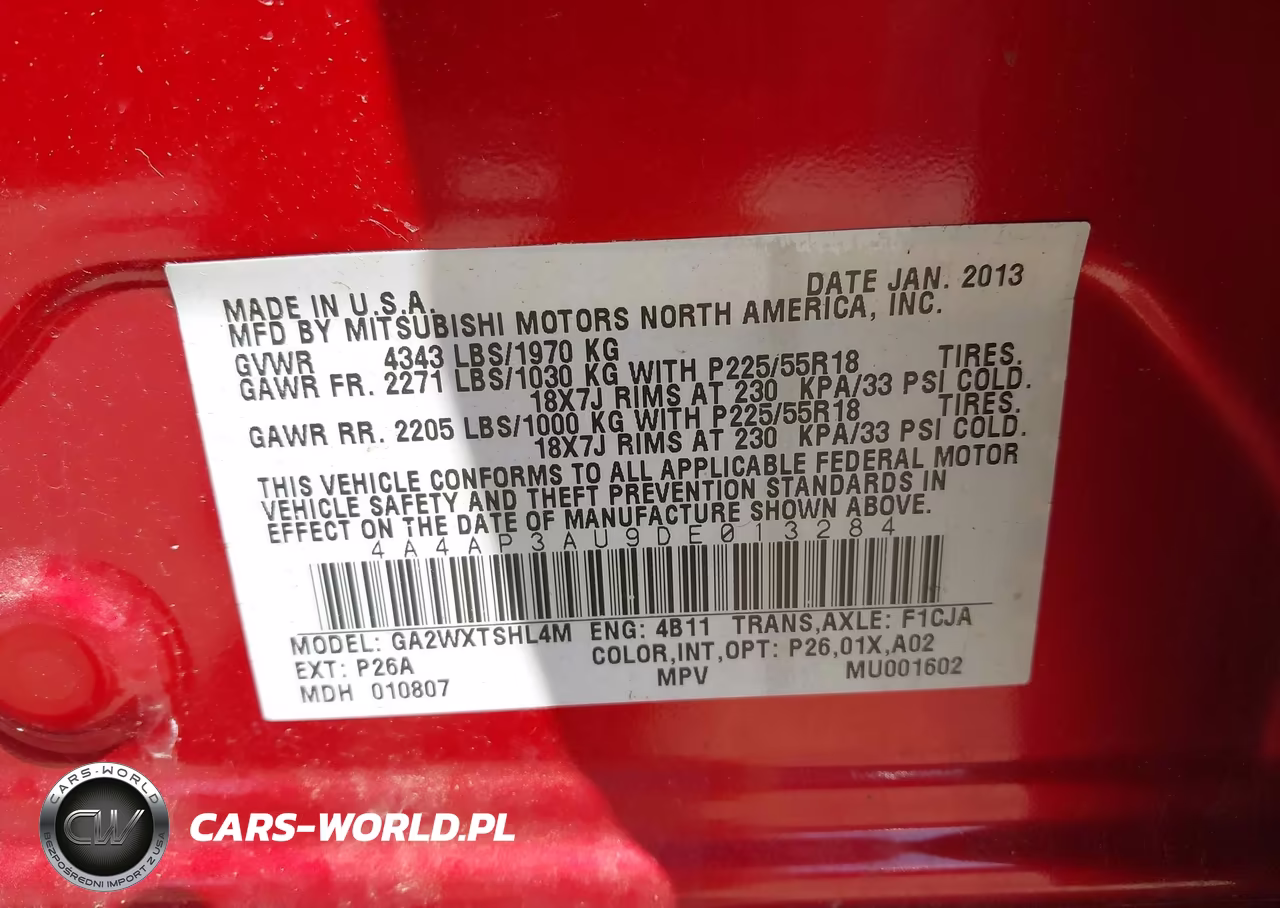 2013 Mitsubishi Outlander Sport Es VIN:4A4AP3AU9DE013284 - 9