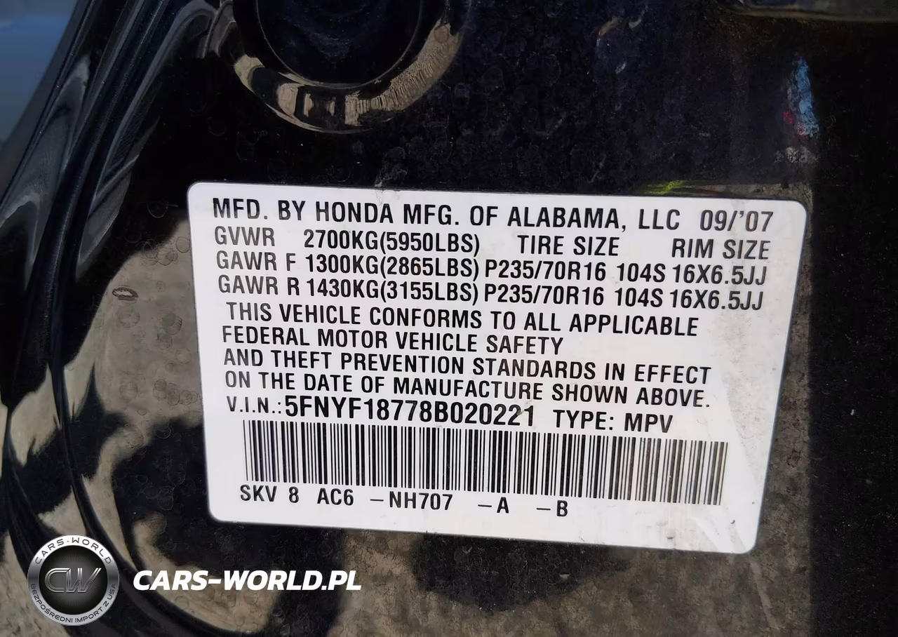 2008 Honda Pilot Ex-L VIN:5FNYF18778B020221 - 9