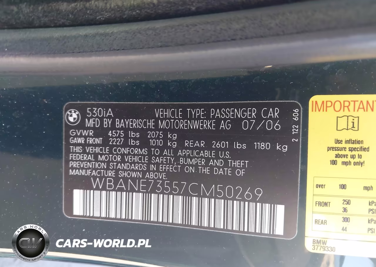 2007 BMW 530I VIN:WBANE73557CM50269 - 9