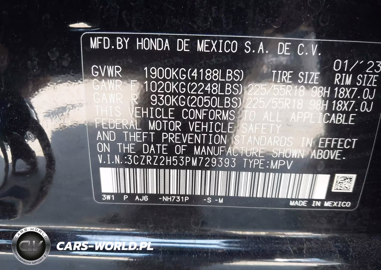 2023 Honda Hr-V Awd Sport VIN:3CZRZ2H53PM729393 - 9