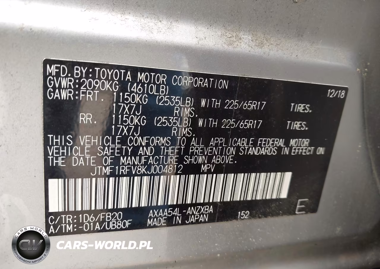 2019 Toyota Rav4 Le VIN:JTMF1RFV8KJ004812 - 9