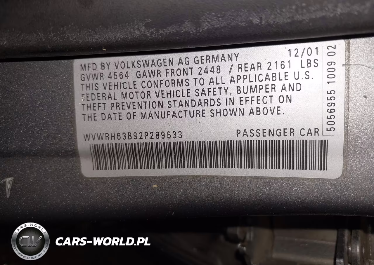 2002 Volkswagen Passat Glx VIN:WVWRH63B92P289633 - 9