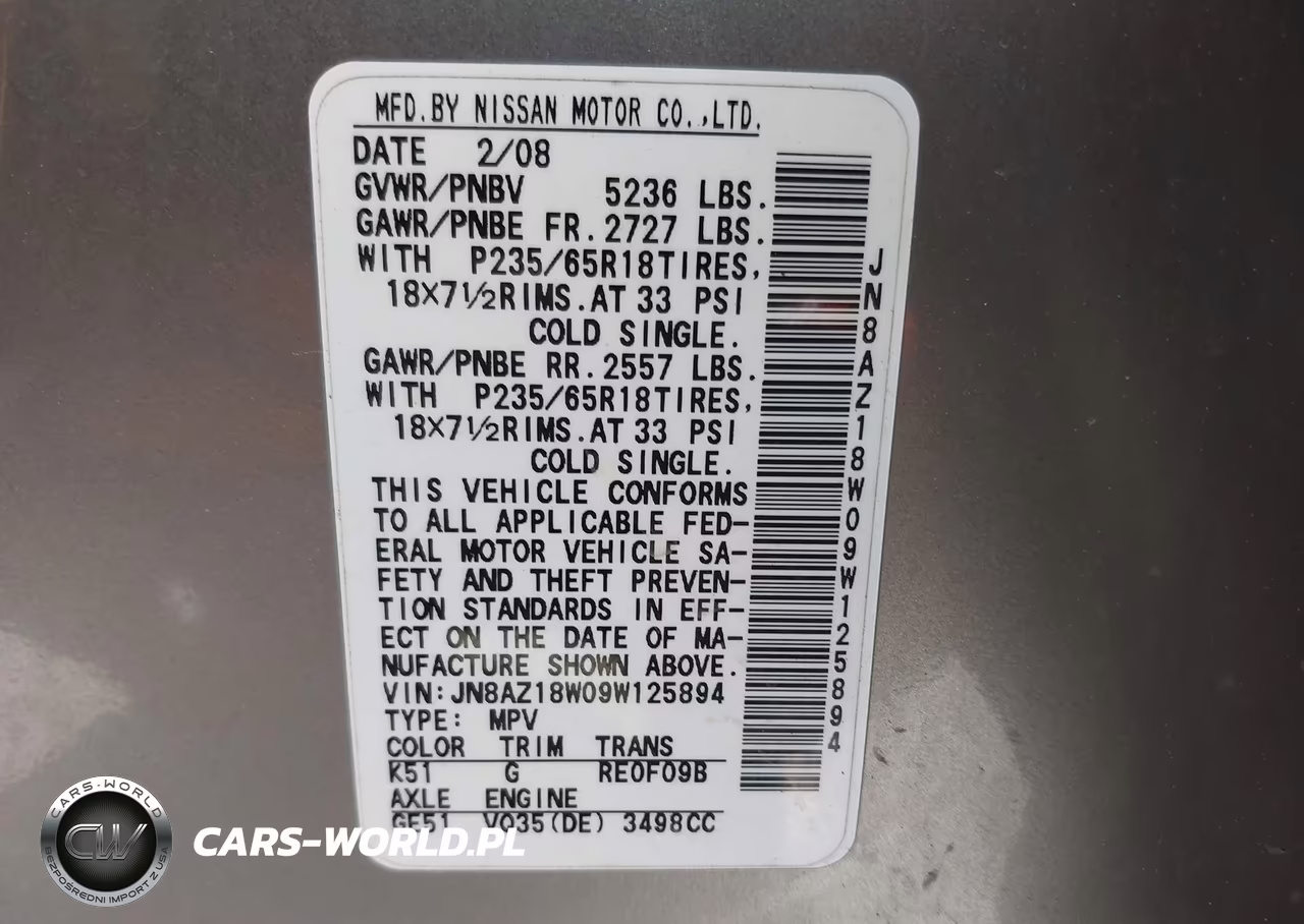 2009 Nissan Murano Sl VIN:JN8AZ18W09W125894 - 9