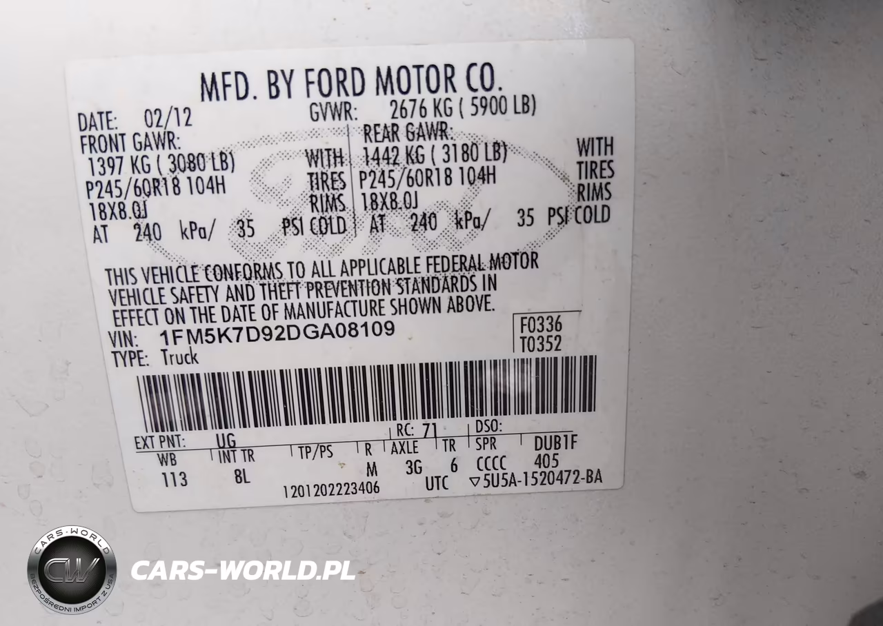 FORD EXPLORER X VIN:1FM5K7D92DGA08109 - 9
