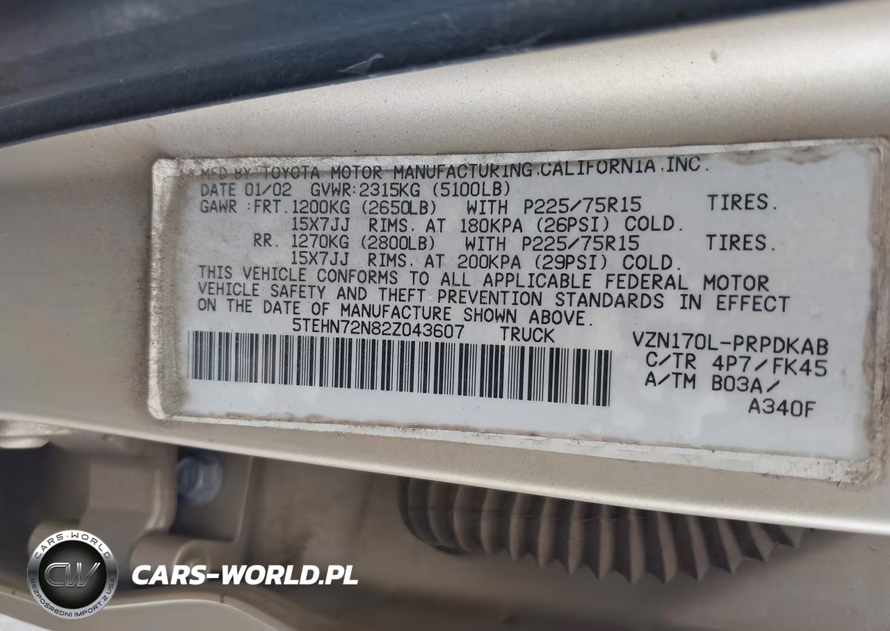 2002 Toyota Tacoma Base V6 VIN:5TEHN72N82Z043607 - 9