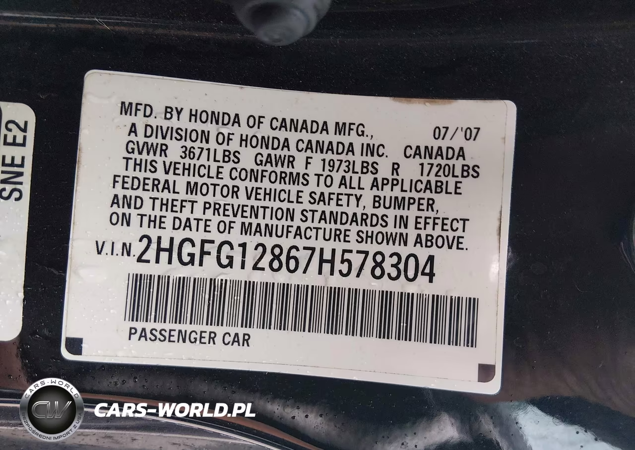 2007 Honda Civic Ex VIN:2HGFG12867H578304 - 9