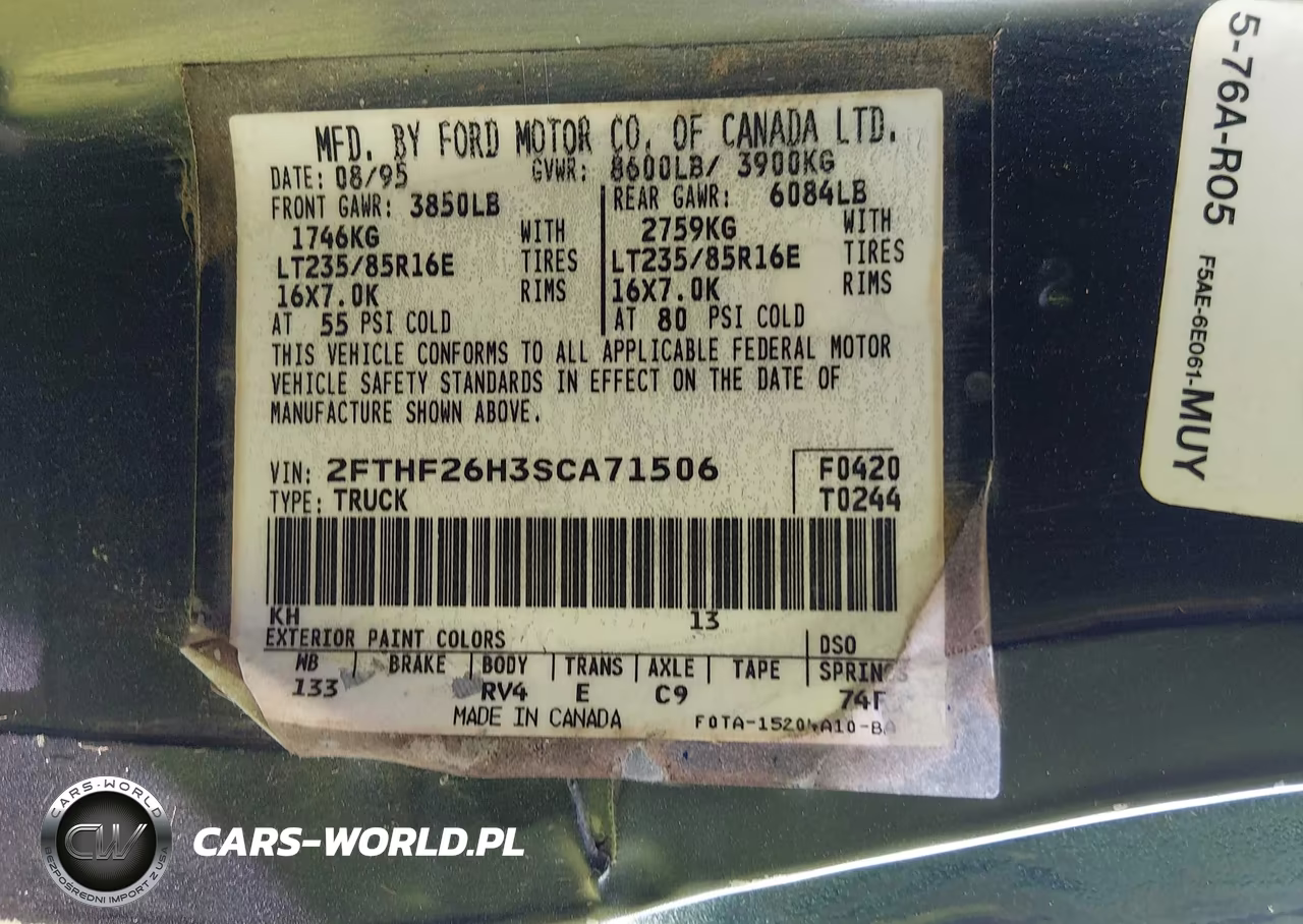 1995 Ford F250 VIN:2FTHF26H3SCA71506 - 9