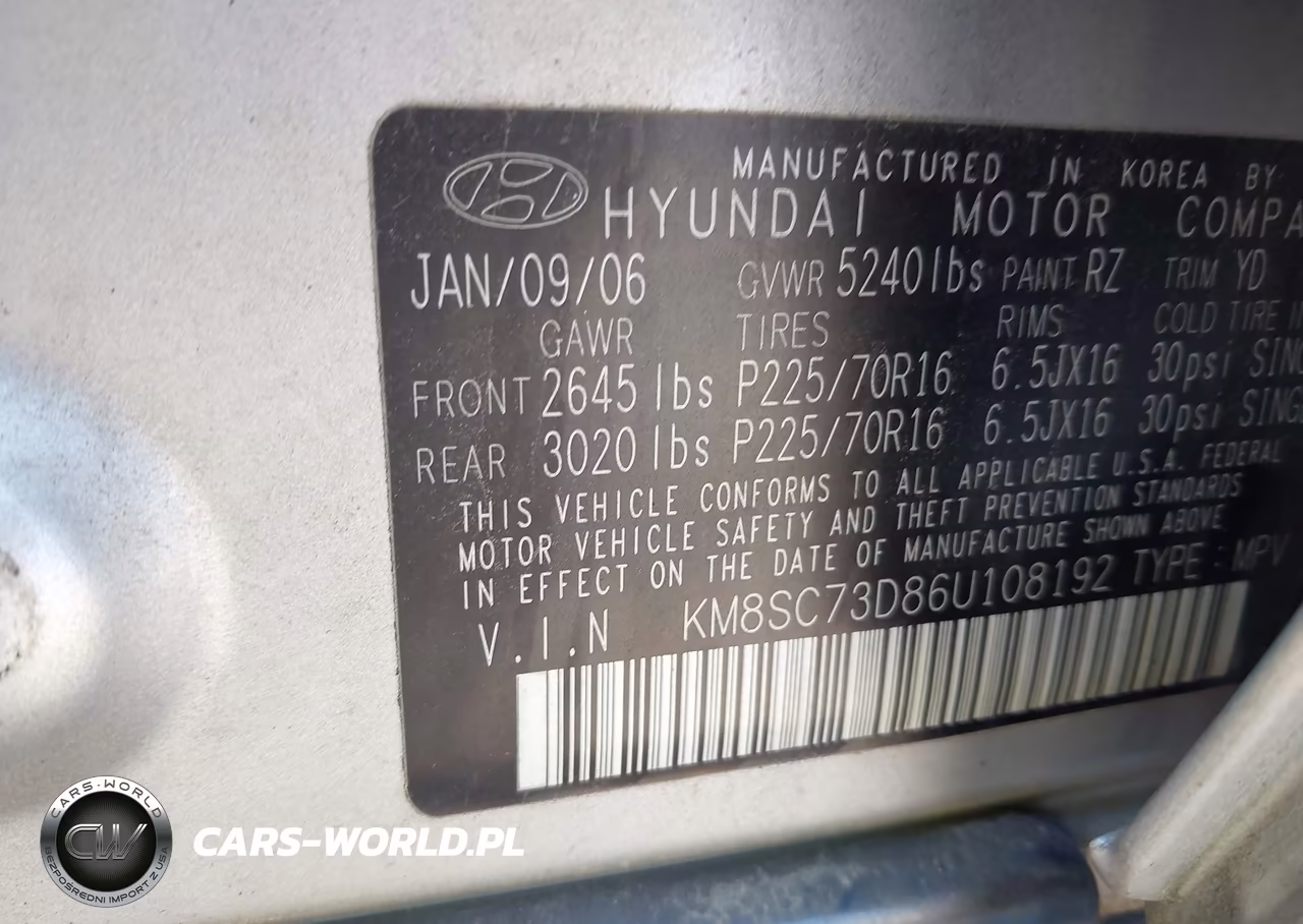 2006 Hyundai Santa Fe Gls VIN:KM8SC73D86U108192 - 9