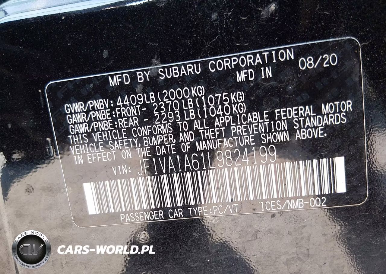 2020 Subaru Wrx VIN:JF1VA1A61L9824199 - 9