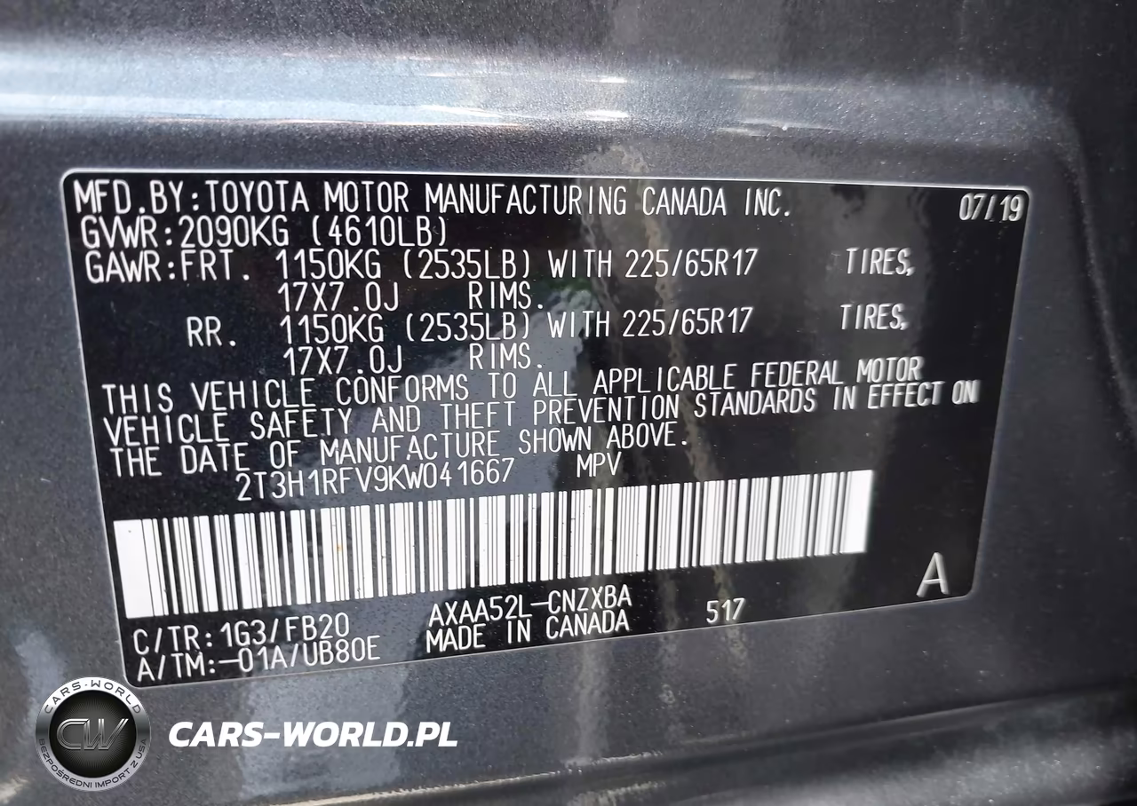 2019 Toyota Rav4 Le VIN:2T3H1RFV9KW041667 - 9