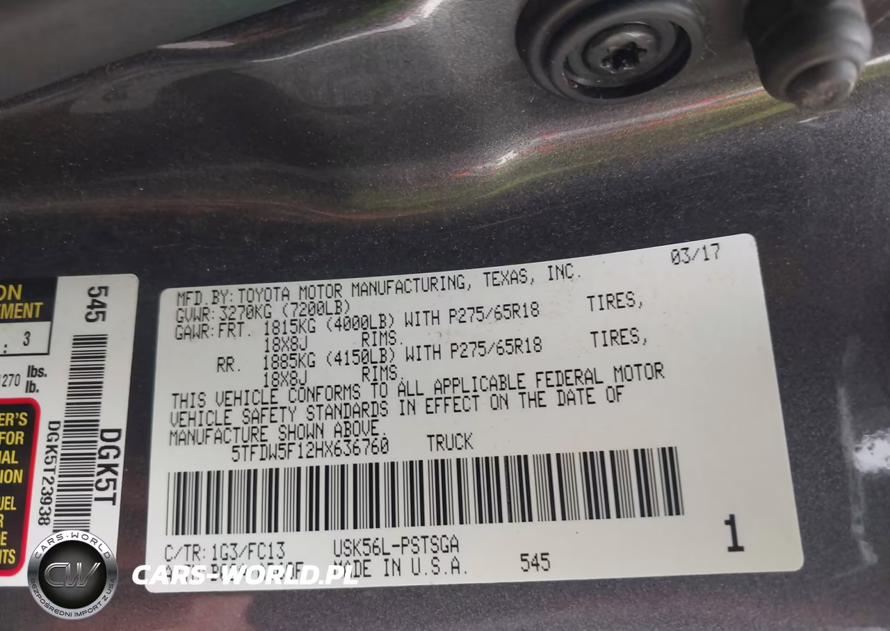 2017 Toyota Tundra Sr5 5.7L V8 VIN:5TFDW5F12HX636760 - 9